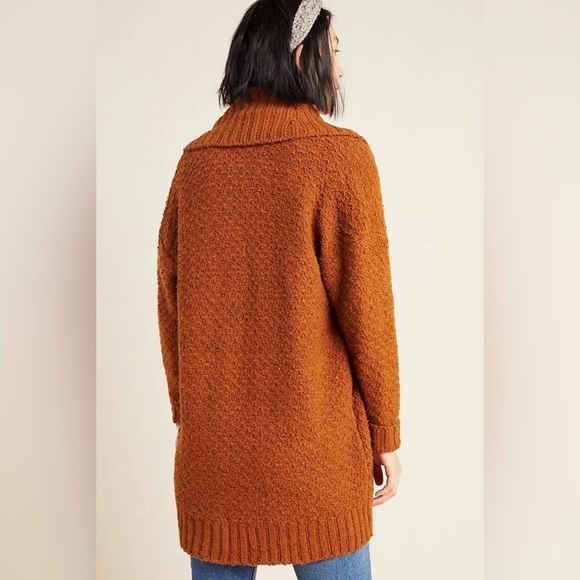 Anthropologie Denise Textured Knit Cocoon Cardigan Sweater Rust Orange Brown M - Picture 3 of 15